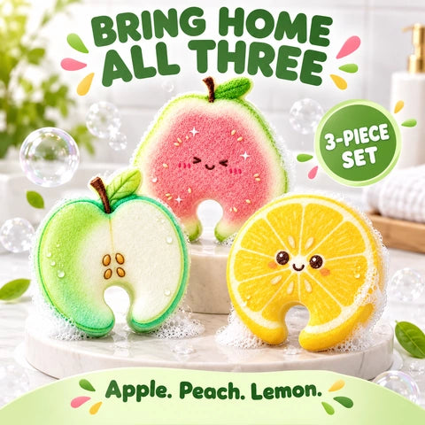 Cartoon Fruit-Printed Wood Pulp Sponge Dish Brush