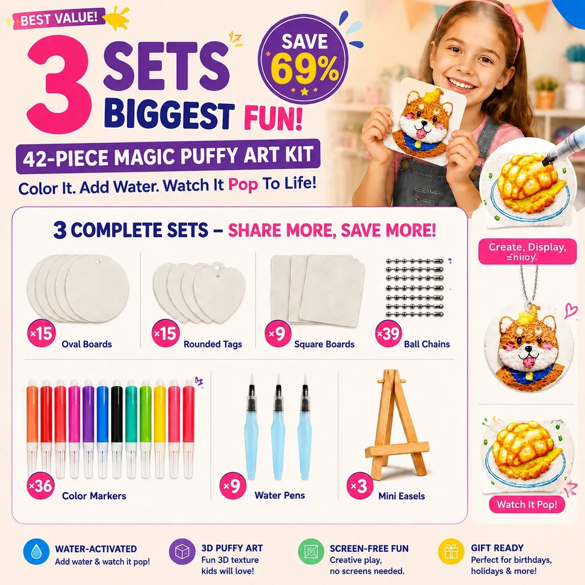 Three-set 126-piece puffy art bundle