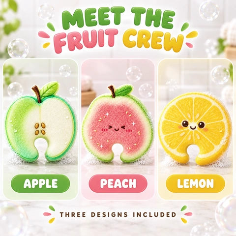 Cartoon Fruit-Printed Wood Pulp Sponge Dish Brush