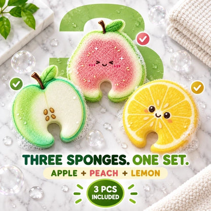Cartoon Fruit-Printed Wood Pulp Sponge Dish Brush