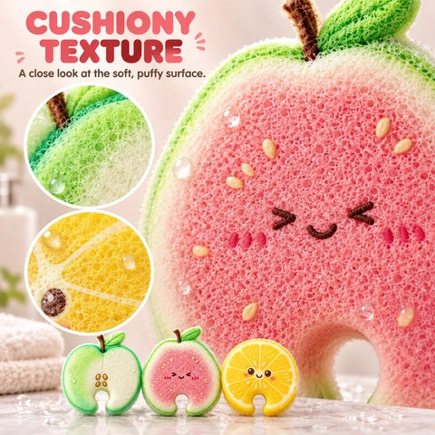 Cartoon Fruit-Printed Wood Pulp Sponge Dish Brush