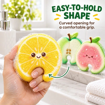Cartoon Fruit-Printed Wood Pulp Sponge Dish Brush