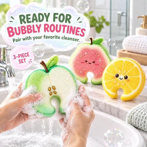 Cartoon Fruit-Printed Wood Pulp Sponge Dish Brush