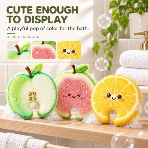 Cartoon Fruit-Printed Wood Pulp Sponge Dish Brush