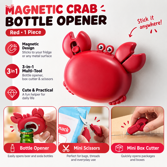 3-in-1 Crab Multi-Tool – Bottle Opener, Mini Scissors & Box Cutter