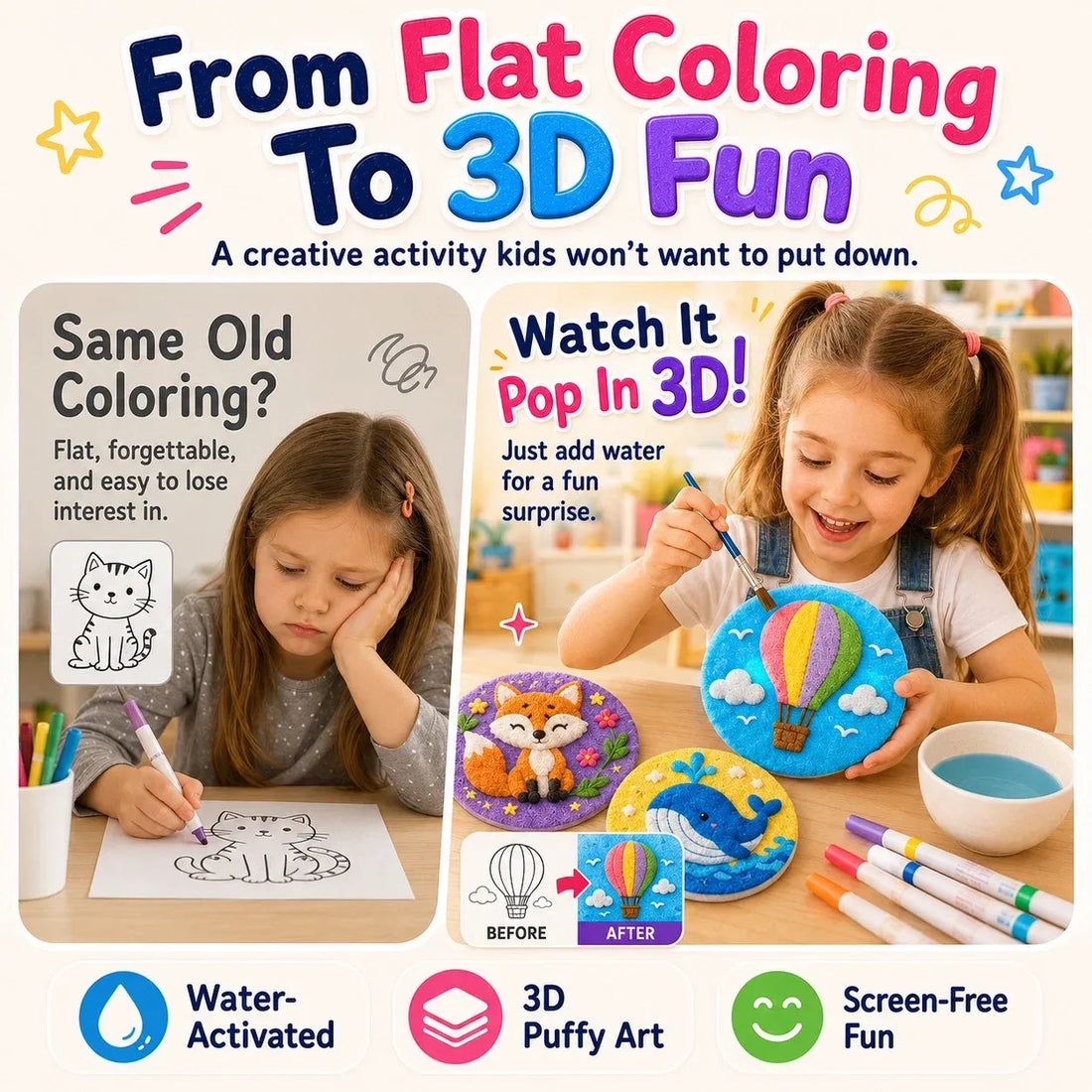 From flat coloring to puffy 3D art