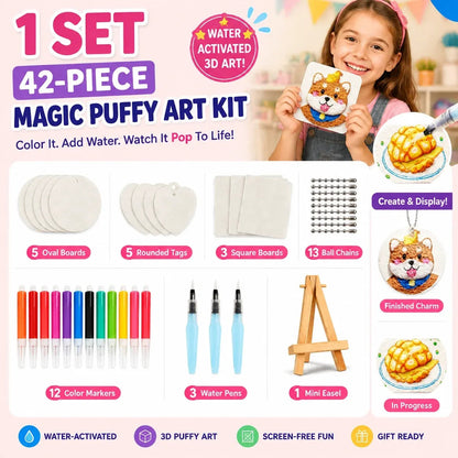 One 42-piece puffy art kit contents