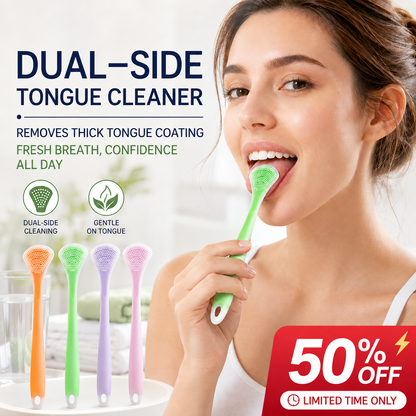 Green dual-sided silicone tongue cleaner without branding