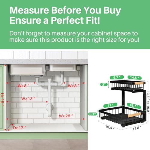 Measurement guide for metal under-sink organizer